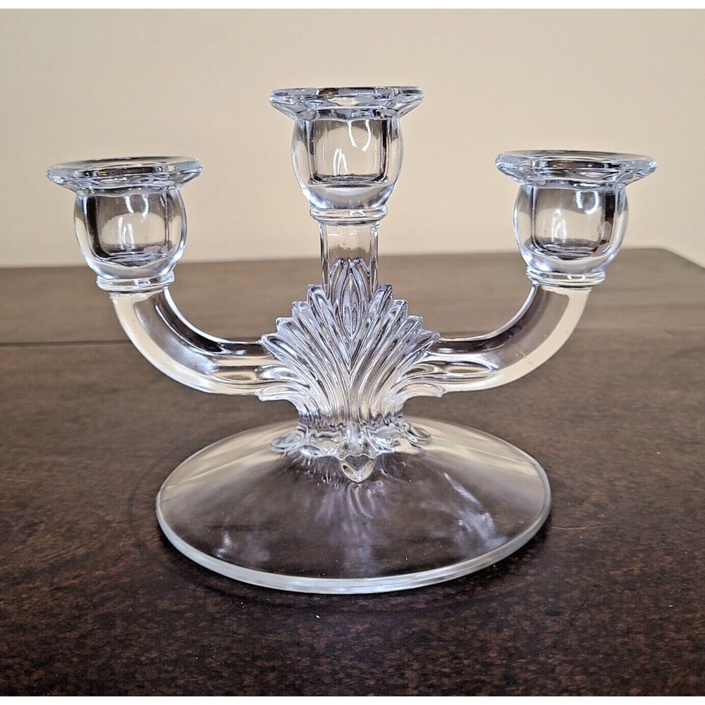 Indiana Glass 3 Light Candle Holder Clear Candlestick 7.5 x 5.5 Dinner Candles